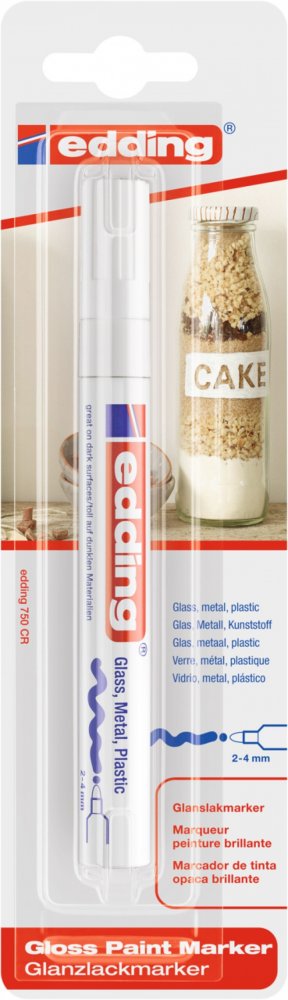 Marker olejowy połyskujący edding 750, okrągła, 1 sztuka, blister, biały