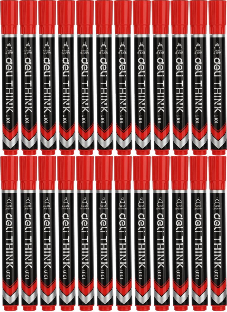24x Marker permanentny Deli Think U101, ścięta, 1.5-5mm, czerwony