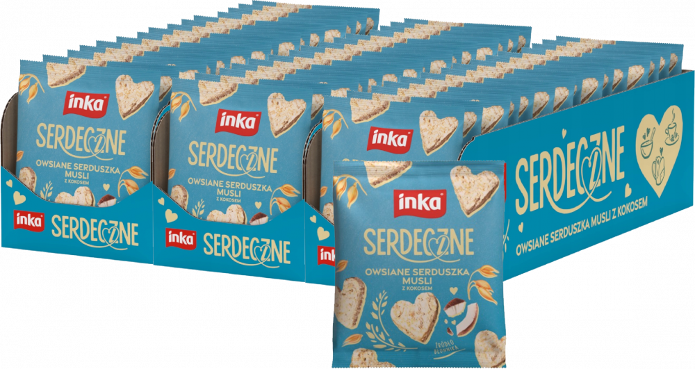45x Ciasteczka owsiane serduszka musli Inka, z kokosem, 50g