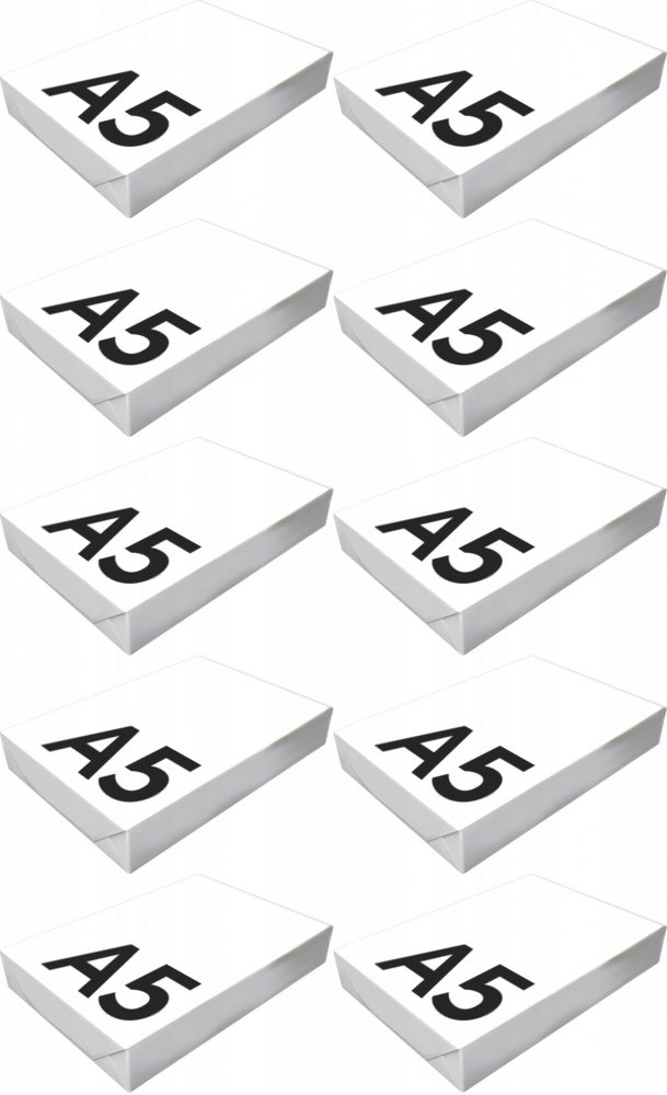 10x Papier ksero A5 (1/2 kartki do drukarki), 80g/m2, 500 arkuszy, biały