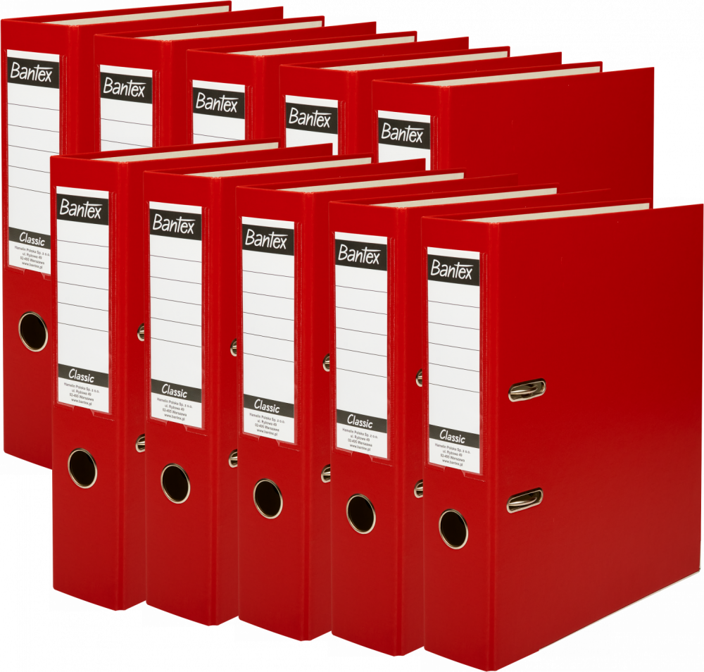 10x Segregator A4 Bantex Budget Classic, 75mm, do 500 kartek, czerwony