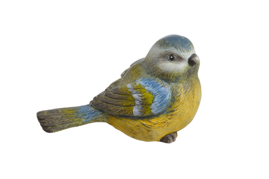 Ptaszek ceramiczny żółto-niebieski brązowy ogon 10 cm