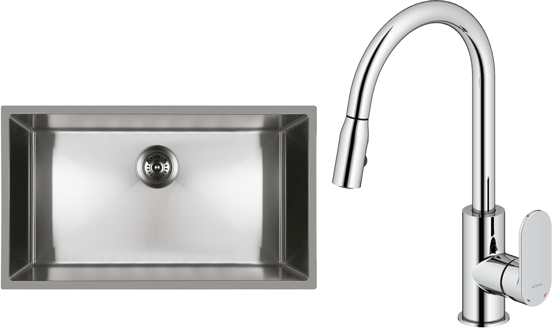 Zestaw Oltens Stalvask zlewozmywak stalowy 76x44 cm z baterią kuchenną Lista stal polerowana/chrom (71102100, 35202100) - Wysyłka w 24h