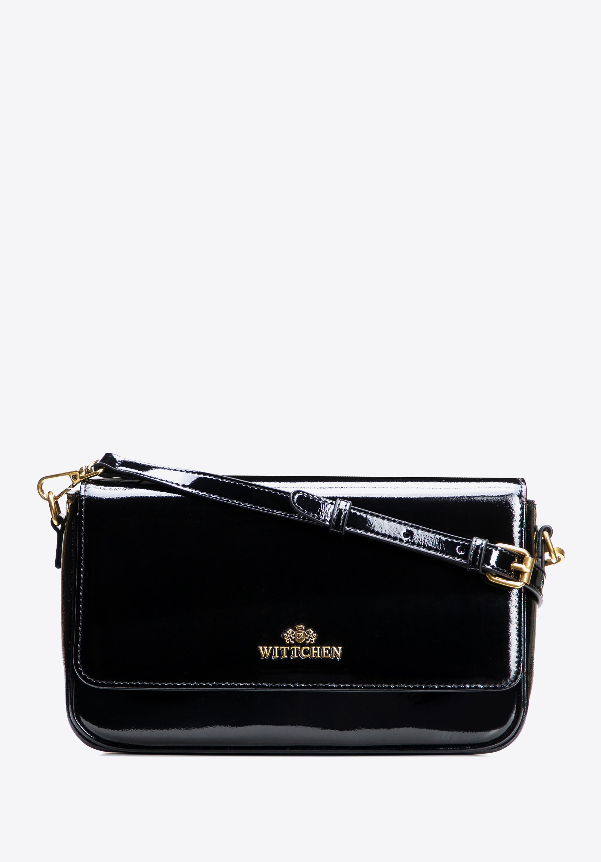 Elegancka damska listonoszka ze skóry lakierowanej czarna