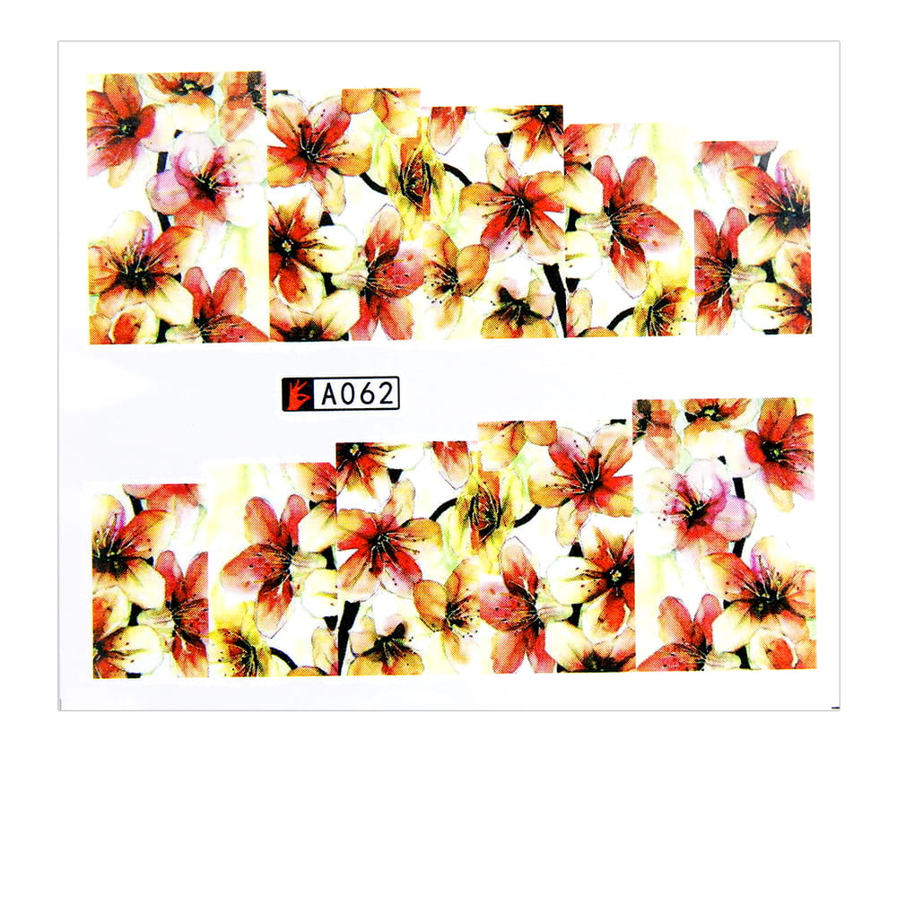 Naklejki wodne do paznokci arkusz 6,5 x 5,5 cm na 10 palców a Nr 062