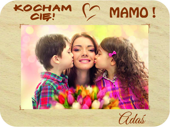 Prezent dla Mamy ramka na zdjęcie, drewniana kartka z życzeniami na Dzień Mamy IMIĘ grawer