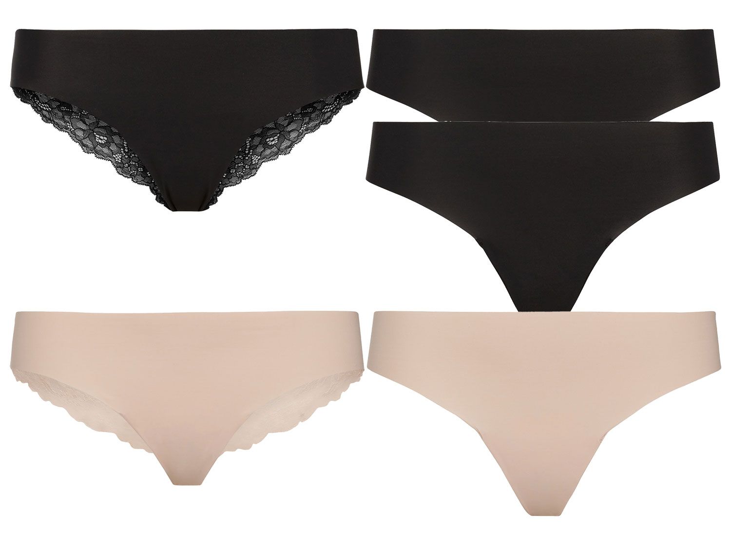 Esmara Lingerie Majtki damskie stringi, 5 par Czarny/ cielisty, XS 32-34