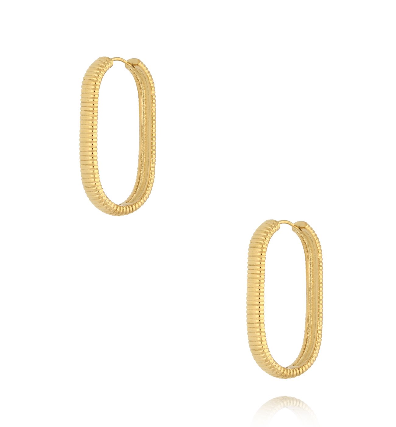 Kolczyki owalne złote karbowane średnie Linear Fusion - By Dziubeka