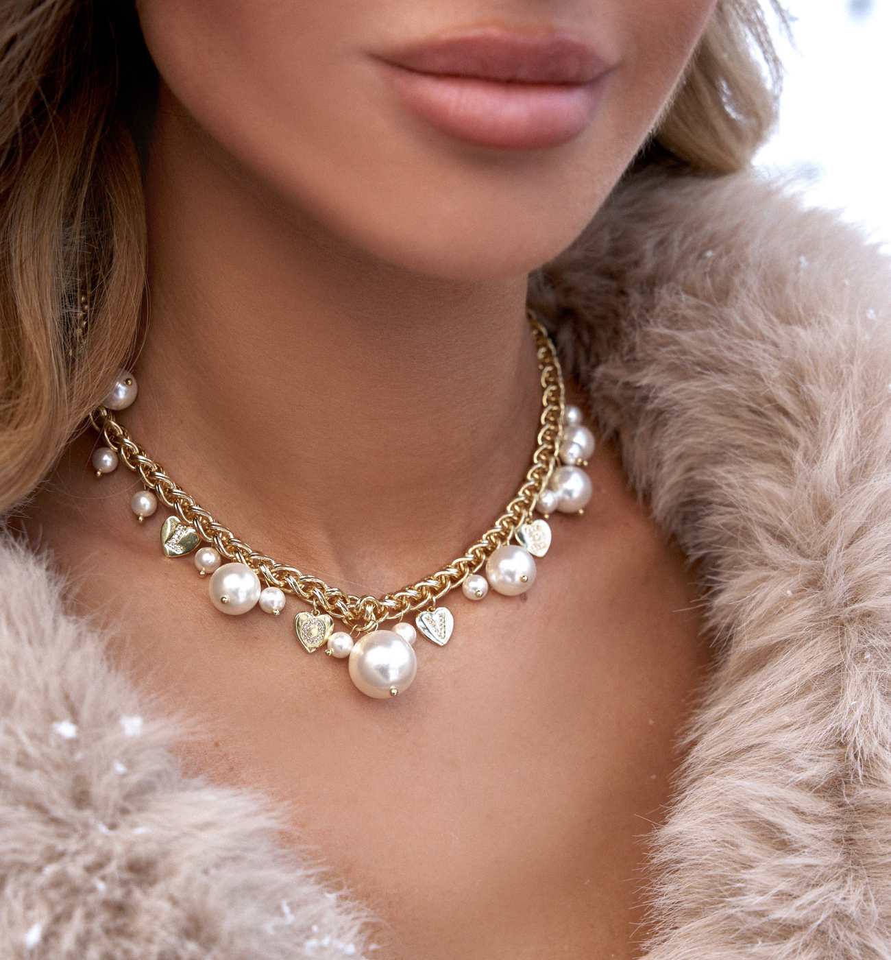 Naszyjnik z perłami złoty NPE0231