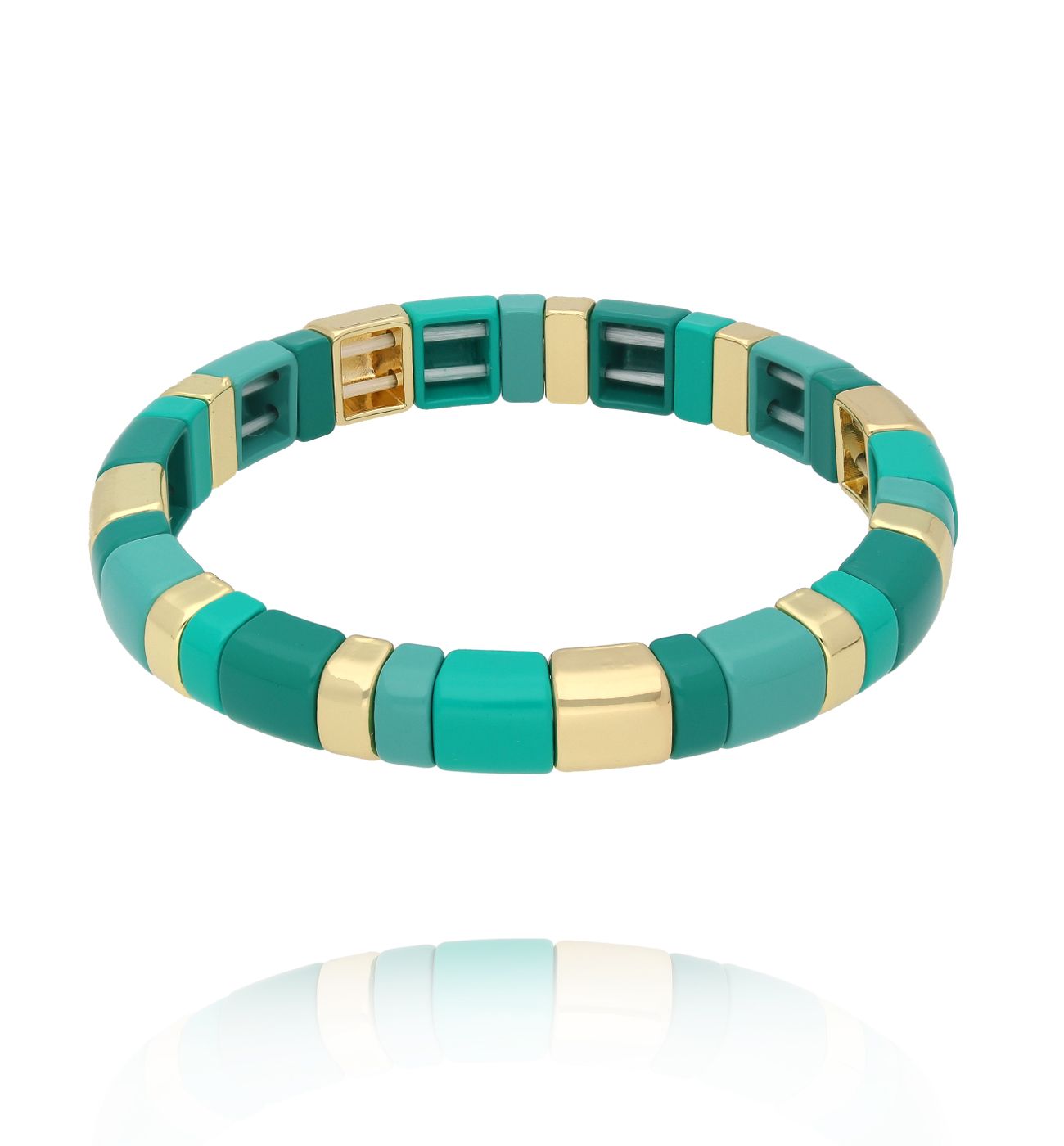 Bransoletka elastyczna w odcieniu turkusu i złota BCR0077 - By Dziubeka