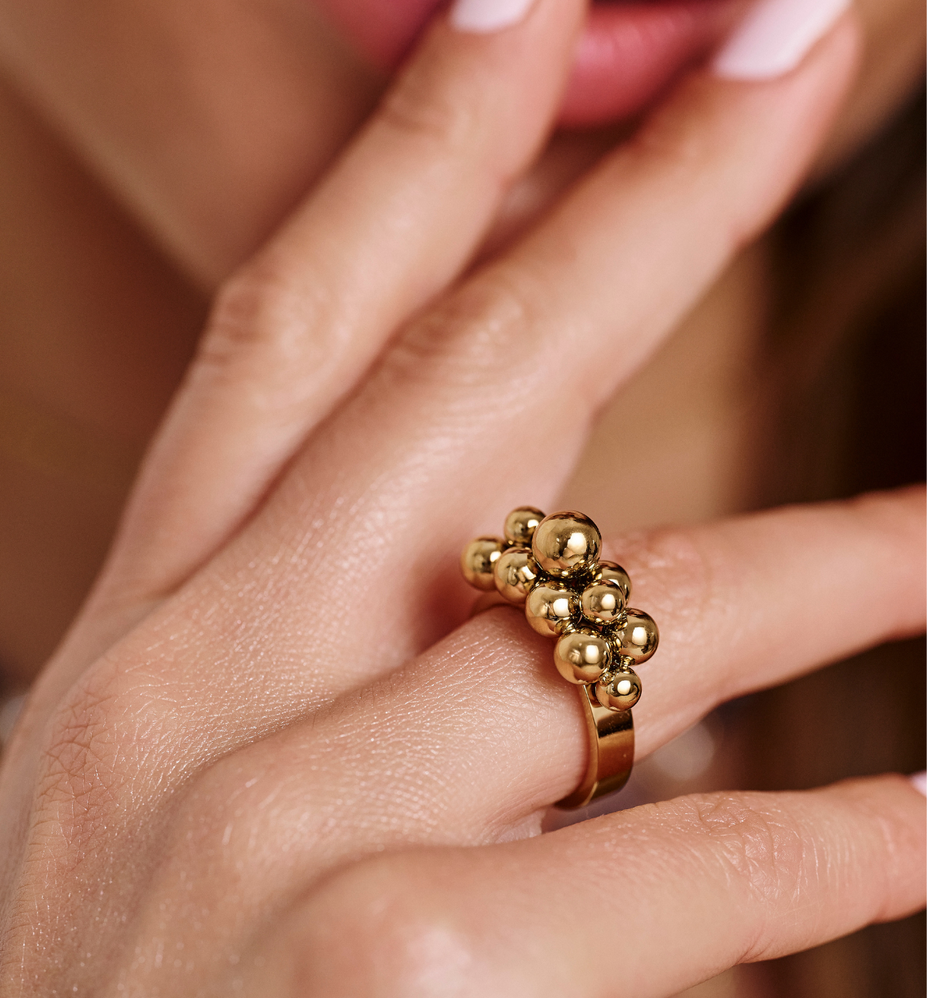 Pierścionek z kuleczkami złoty PSA1035