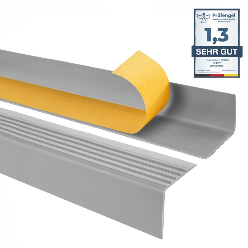 Profil schodowy PCV 50x42mm, QUEST, samoprzylepny antypoślizgowy nosek schodowy, RGP, szary, 2m