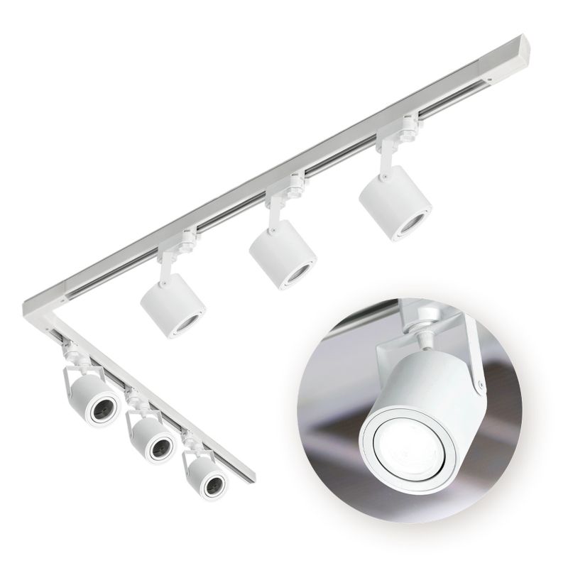 Zestaw Szynowy 3-fazowy Kobi 6x Reflektor GU10 + Szyna 1m+2m + Łącznik L biały 1 kpl.