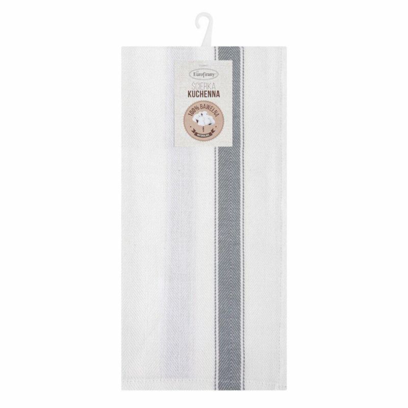Komplet 2 ścierek SOFIA Eurofirany 50 x 70 cm białe bawełniane w srebrne pasy 1 kpl