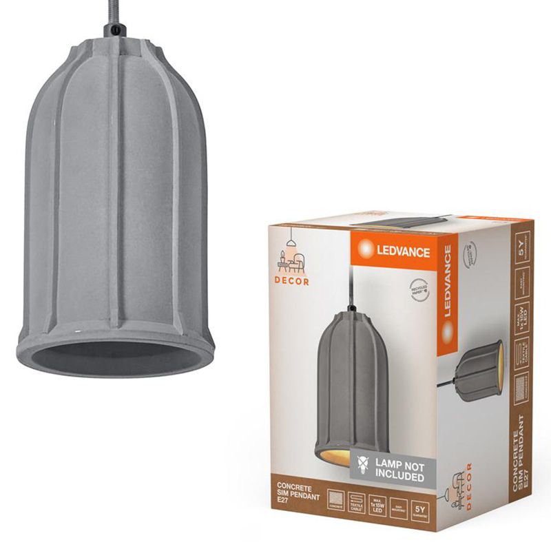 Lampa Sufitowa Ledvance Wisząca E27 Zwis Szary Beton 1 szt.