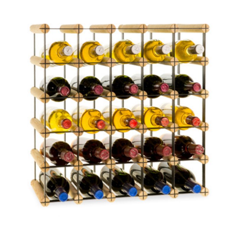 Stojak na wino MODO24 na butelki PET nowoczesny eko duży na 25 butelek czarny metal drewno naturalne 1 szt.