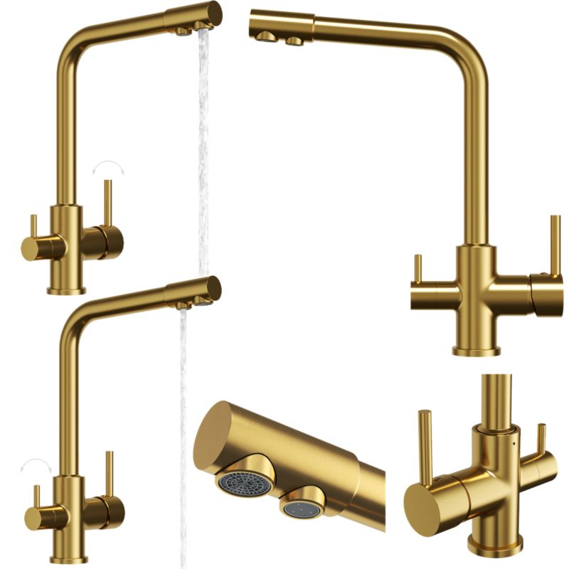 Bateria Kuchenna Granitan Flow Trójdrożna Do Filtra Wody Złota 1szt.