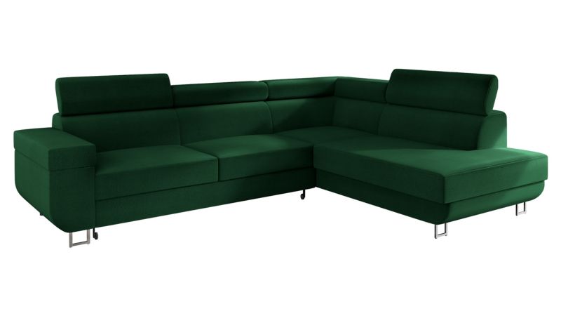 Narożnik z funkcją spania MIRJAN 24 Fonti prawy z regulowanymi zagłówkami plusz butelkowa zieleń 1 szt.