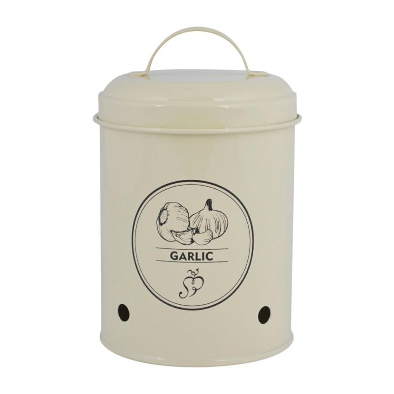 Pojemnik na czosnek vintage Esschert Design kremowy stalowy 1,15L 1 szt.