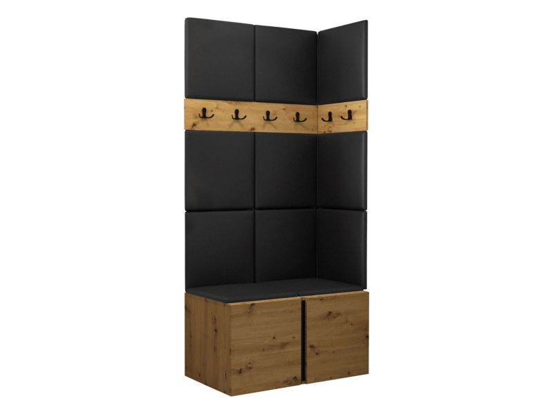 Garderoba MIRJAN 24 Orion I dąb artisan/czarny + czarna ekoskóra 1 kpl.