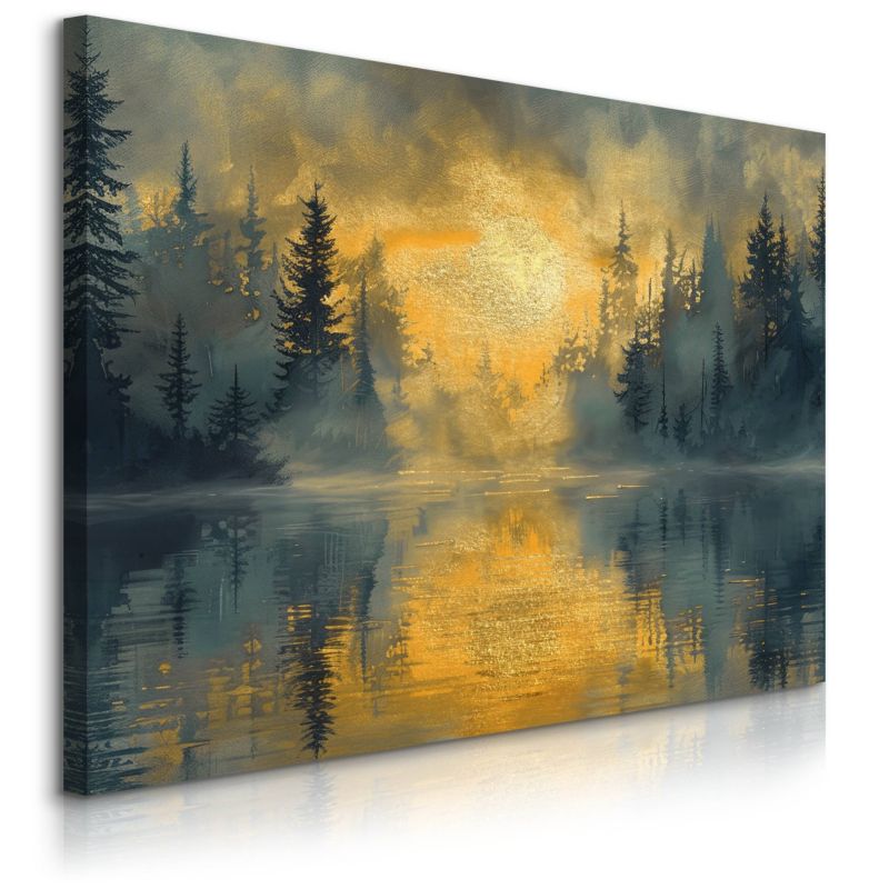 Obraz Muralo Zachód Słońca Jezioro Las Pejzaż 90x60 cm 1 szt.