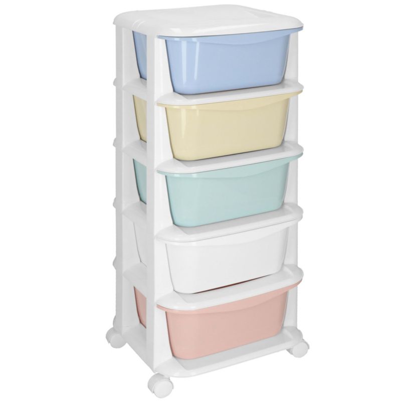 Regał łazienkowy z 5 szufladami Springos szafka na kółkach na zabawki mobilna pastelowa 1 szt.