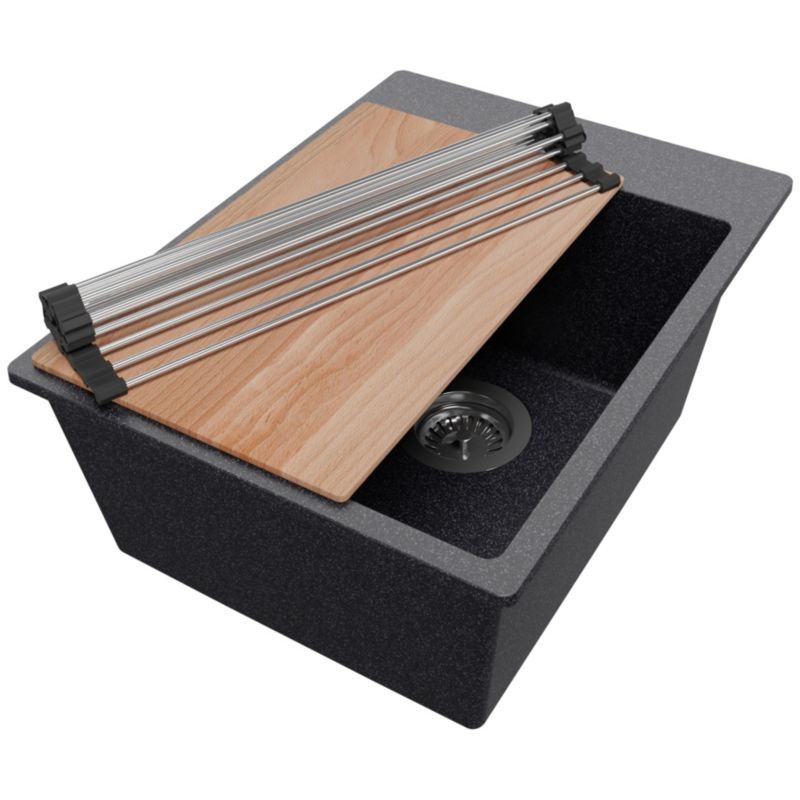 Zlewozmywak Ryga PRIMAGRAN Nablatowy 38x50cm do szafki od 40cm z Syfonem i Dodatkiem Grafitowy 1 szt.