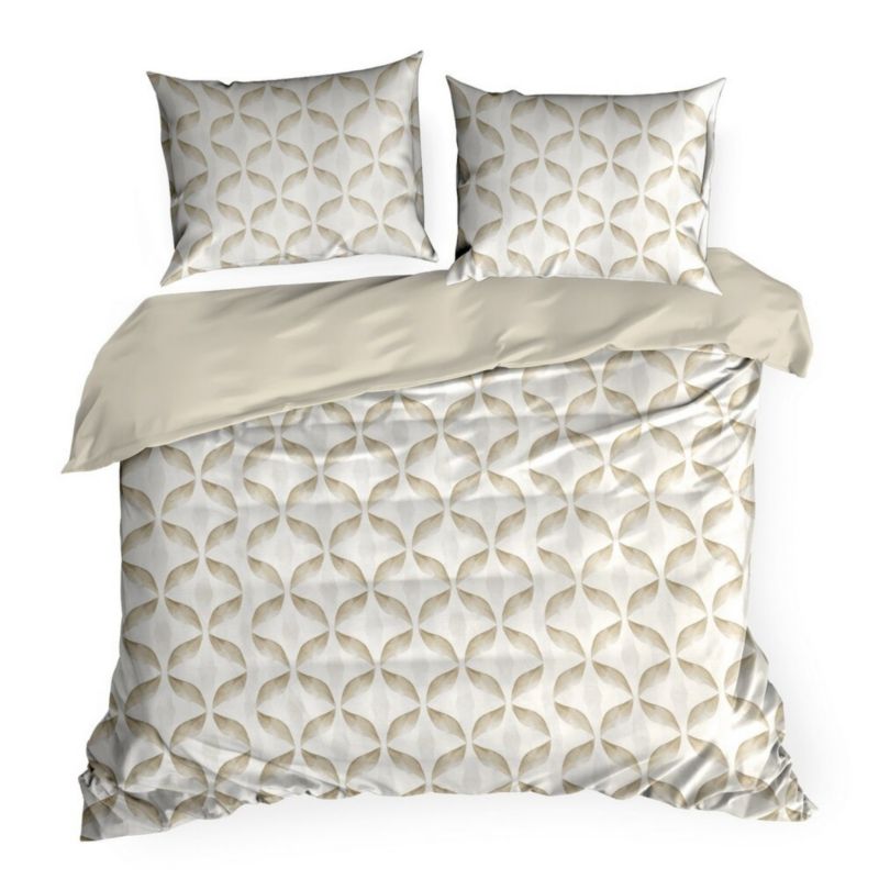 Pościel SPRING/103 160x200 cm bawełniana satyna biała z gemetrycznym beżowym wzorem 1 kpl