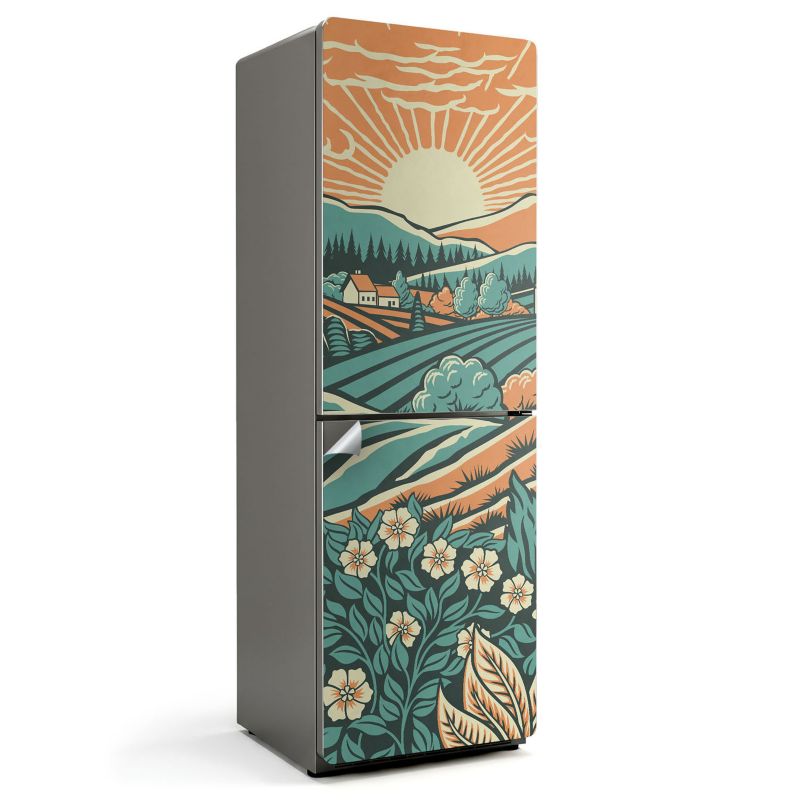 Ochronna naklejka na lodówkę Wallfluent 60x180 cm Ilustracja łąki wschód słońca 1 szt.