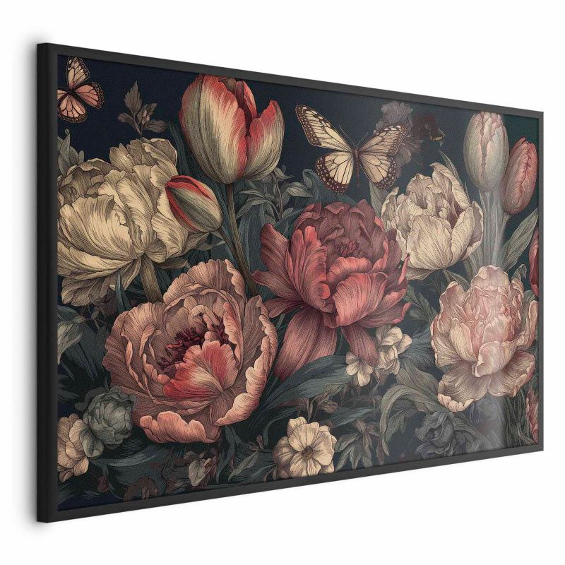 Plakat Artgeist Kwiaty na turkusowym tle 90x60 cm z ramą czarną 1 szt