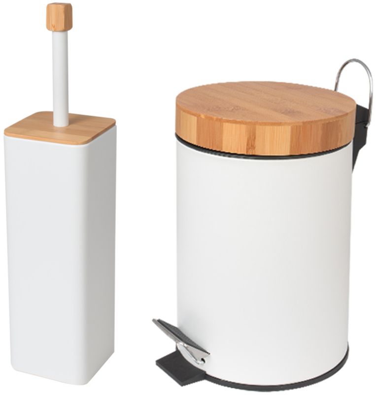 Zestaw łazienkowy kosz na śmieci - szczotka do wc Yoka Home - biały bambus- 1 szt.