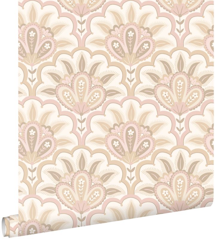 Tapeta ESTAhome orientalny barokowy motyw beżowymIróżowym 50 x 900 cm - 1 rol.