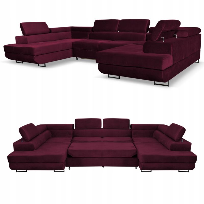 Narożnik do salonu kształt U rozkładany Family Meble Bosso bordo 1szt