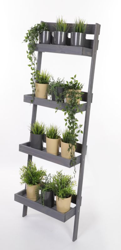 Kwietnik drewniany MODO24 4-poziomowy składany opierany o ścianę 145x37x23 cm impregnowany szary eko 1 szt.