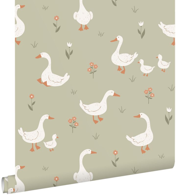 Tapeta ESTAhome słodkimi gęsiami zielonym 50 x 900 cm - 1 rol.