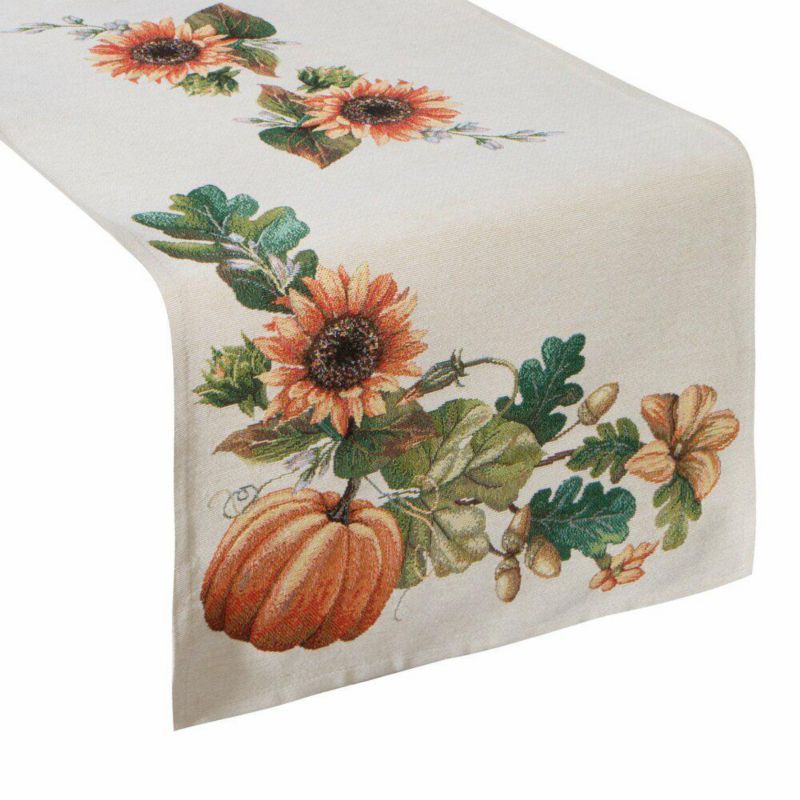 Bieżnik gobelinowy 1220/NAT Eurofirany 40 x 100 cm beżowo pomarańczowy zdobiony motywem słoneczników i dyń 1 szt.