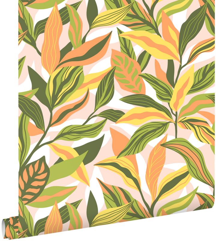 Tapeta ESTAhome tropikalne liście zielonym,pomarańczowymIżółtym 50 x 900 cm - 1 rol.