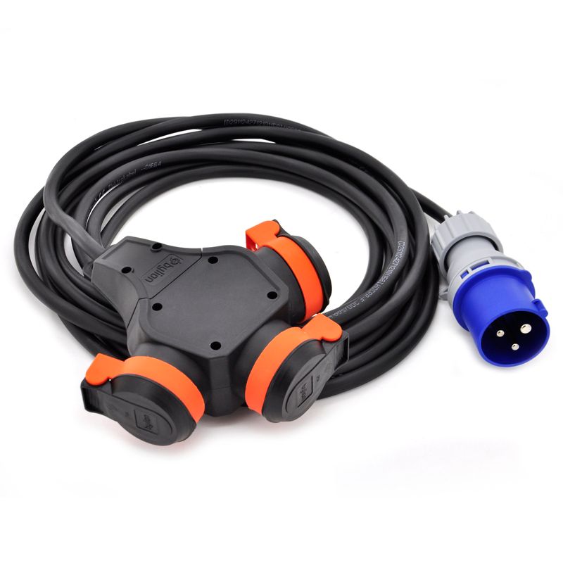Przedłużacz gumowy kempingowy ELS Elektrotechnika 2OW163103TR 3x230V IP54 CEE 16A H05RR-F 3x2,5 mm², rozdzielacz z gniazdami, 10m.