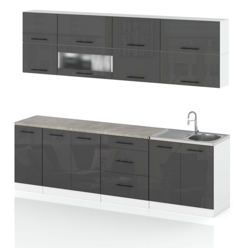 Zestaw Kuchenny Hurtownia-Mebli Z Blatem Kuchnia Robo Lux 260cm Biały Mat Szary Połysk 260x52x157 cm 1szt.