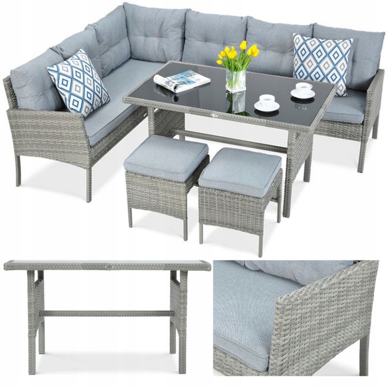 Zestaw Mebli Ogrodowych Focus Garden Wypoczynkowych Technorattan Cortina Narożnik Szary Dolphin Grey 1 szt