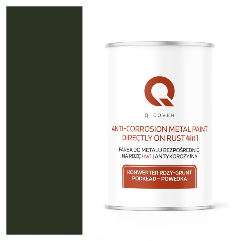 Farba do Metalu Prosto na Rdzę 4w1 Q-Cover Butelkowa zieleń RAL6007 Półmat 1L