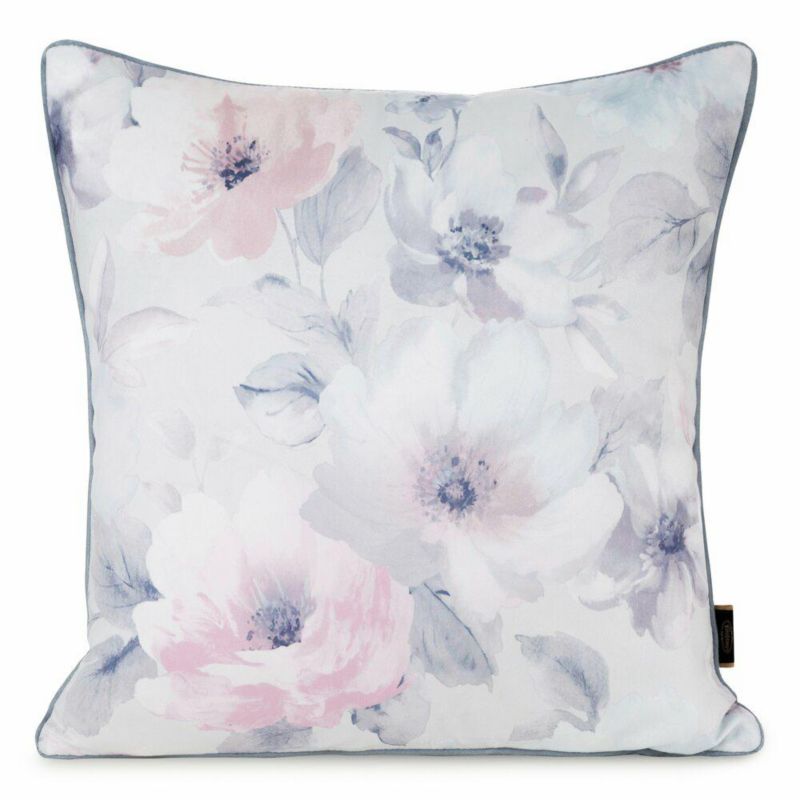 Poszewka VELVET/153 Eurofirany dekoracyjna na poduszkę 45x45 ecru kwiaty 1 szt.