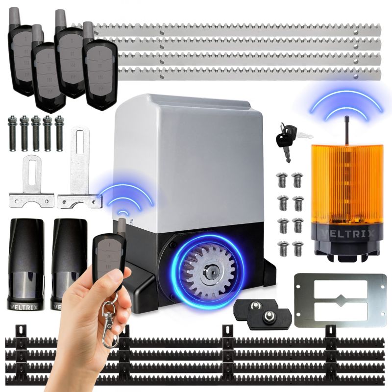 Napęd bramy przesuwnej TECHGLOBE ZESTAW 2000kg + 4 piloty + lampa LED 1 szt.