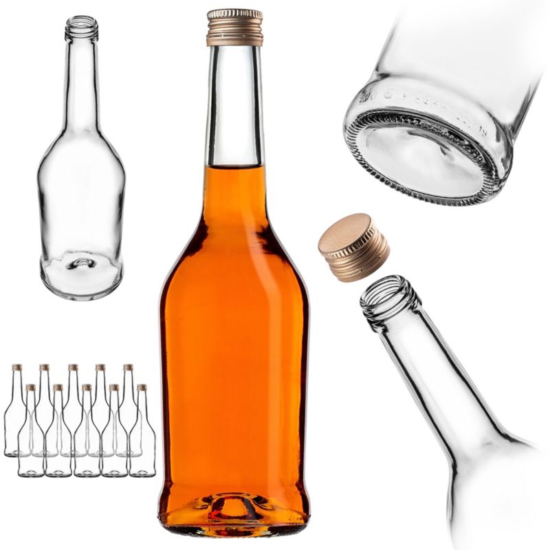 Butelka KADAX szklana 500 ml z złotą zakrętką 10 szt.