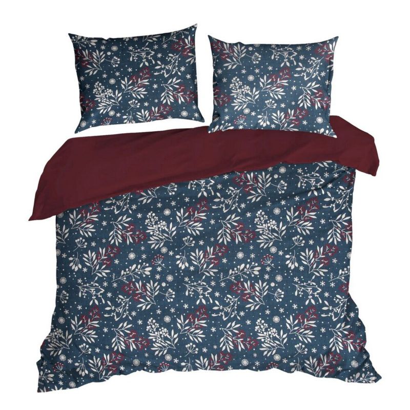 Pościel Świąteczna KRISTY Eurofirany Granatowo Gałązki Śnieżynki 220X200 cm 3 szt.