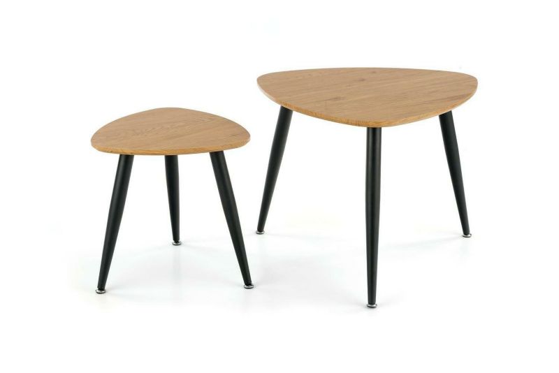 Zestaw 2 stolików kawowych owalnych MINESSA INTESI loftowy dąb czarny metal do salonu 1 zestaw
