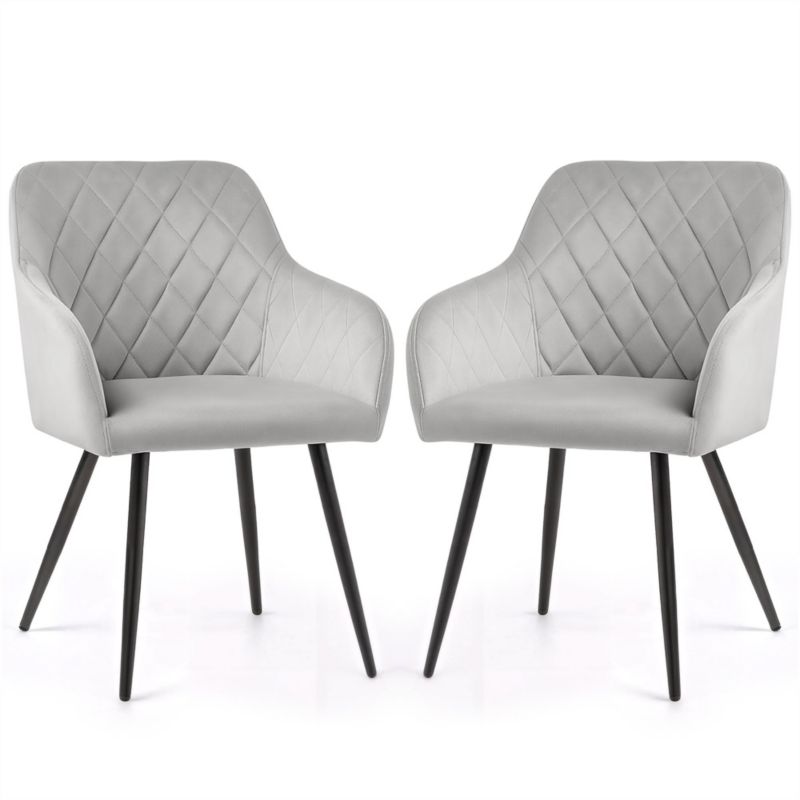 Welurowe krzesło tapicerowane pikowane w romby AKORD Szare VELTO Czarne nogi 2 szt.