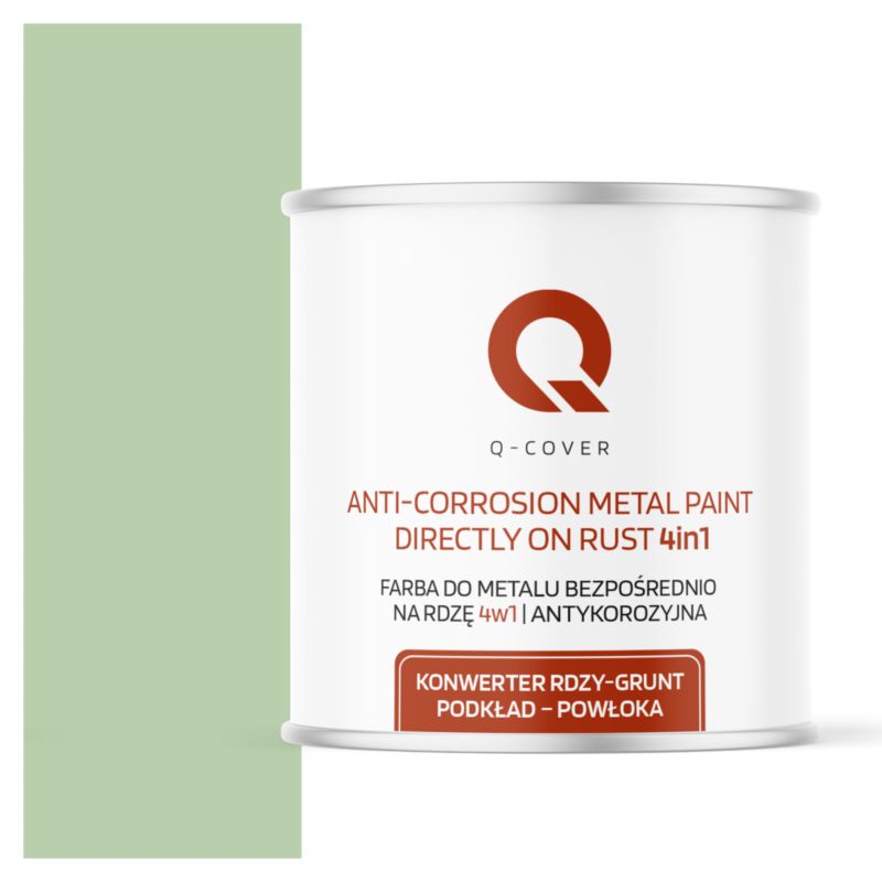 Farba do Metalu Prosto na Rdzę 4w1 Q-Cover Zielony pastelowy RAL6019 Satyna 2.5L