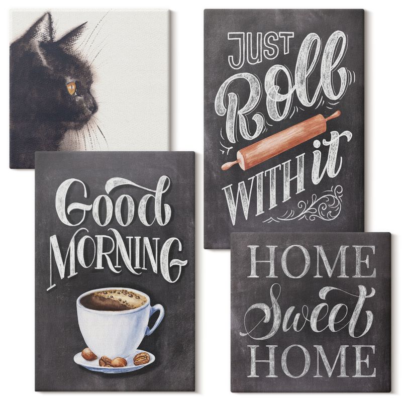 Kolekcja Obrazów Na Płótnie Wallfluent Domowe motywy kuchenne napisy 4 szt.