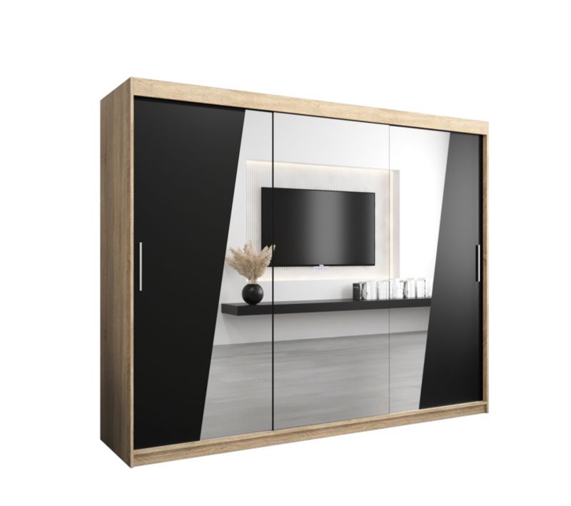 Szafa przesuwna Garderoba Abiks RHOMB 250 dąb sonoma + czarny mat 1 szt.